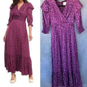 Gal Meets Glam Cassandra Maxi Dress 00P Plum Purple Floral Jacquard Ruffle